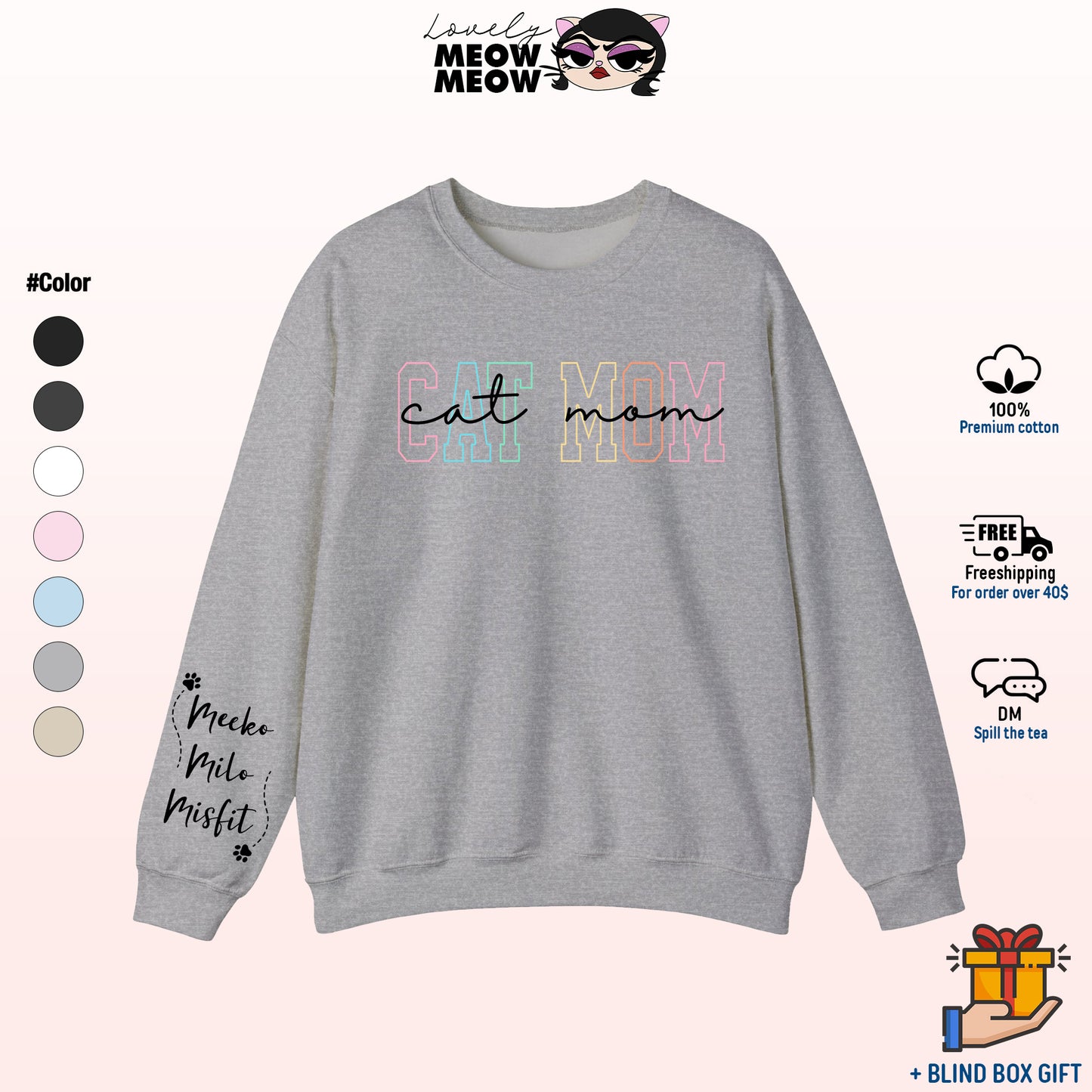 Custom Cat Mom Sweatshirt, Mother's Day Gift