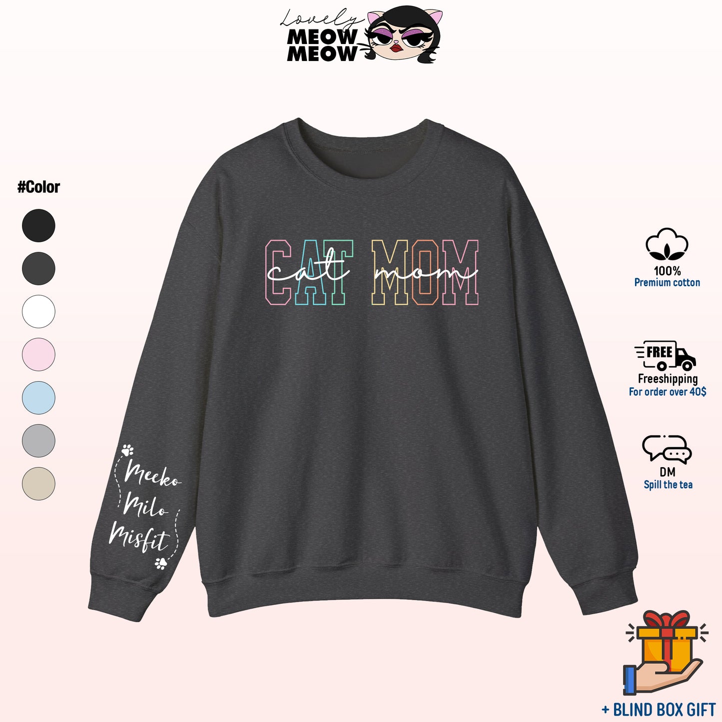 Custom Cat Mom Sweatshirt, Mother's Day Gift