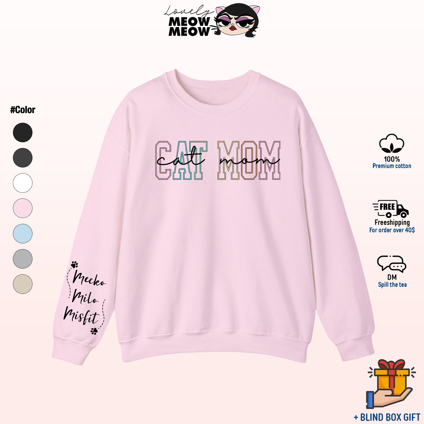 Custom Cat Mom Sweatshirt, Mother's Day Gift