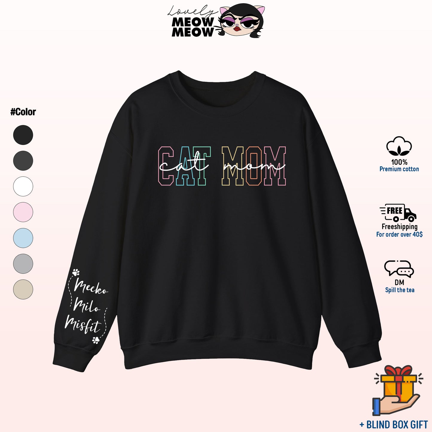 Custom Cat Mom Sweatshirt, Mother's Day Gift