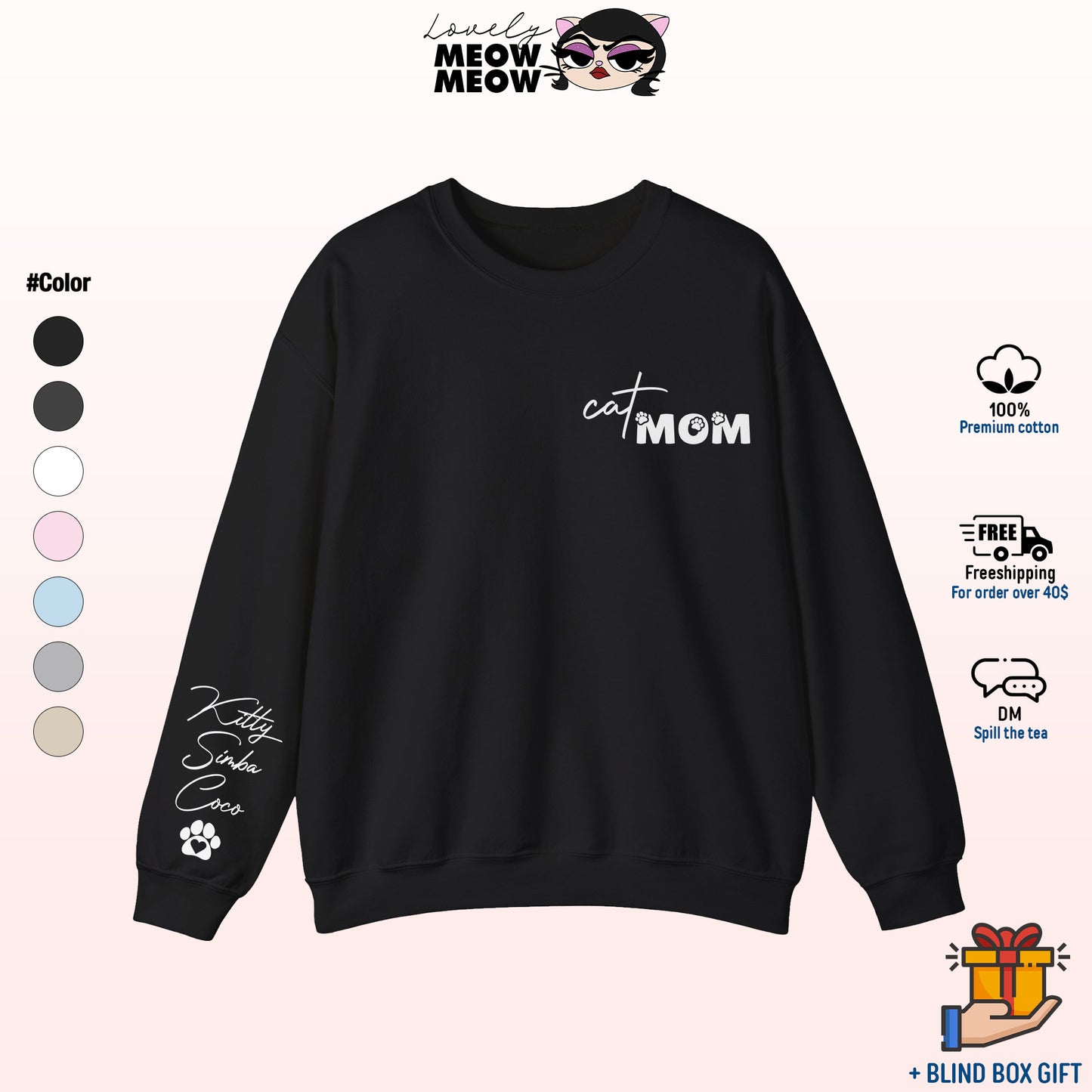 Custom Name Cat Mom Sweatshirt