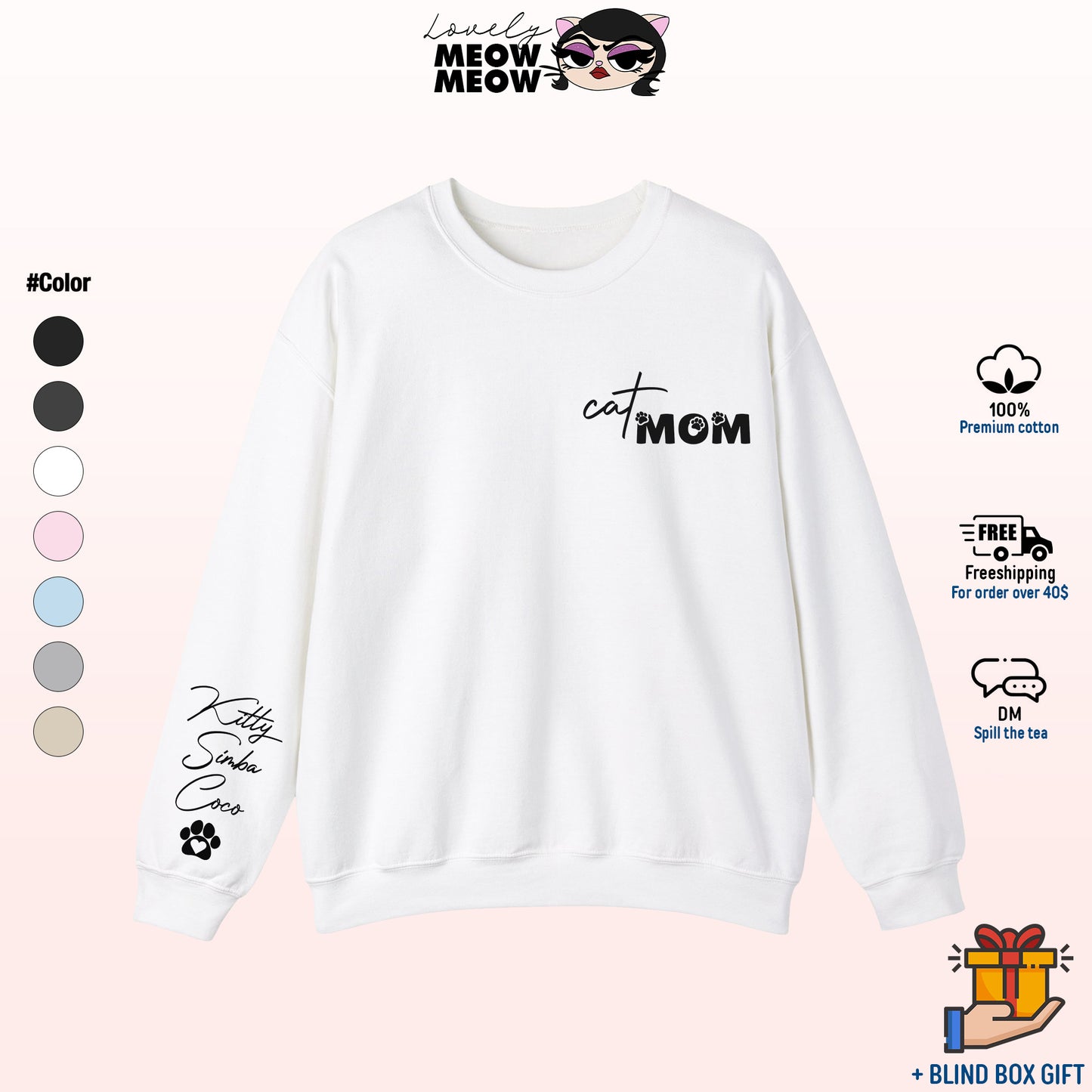 Custom Name Cat Mom Sweatshirt